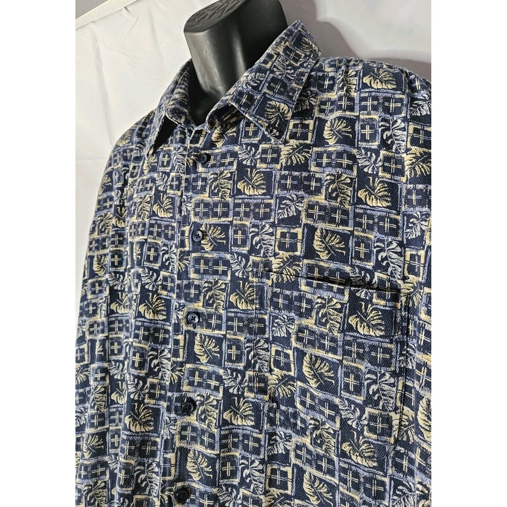 Repp Ltd Shirt Adult 4XL‎ Blue Beige Floral Palm Tile Button Hawaiian Cotton